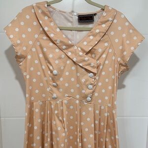 Size XL Voodoo Vixen Vintage Polka Dot Peach Fit & Flare Dress